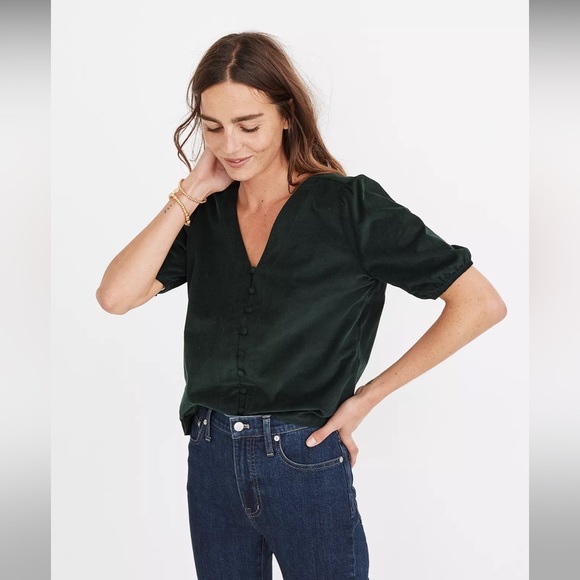 Madewell Corduroy Puff Sleeve Button FrontTop - Picture 1 of 9